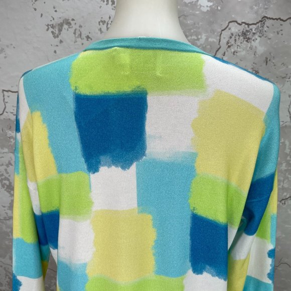 Edinburgh Knitwear Blue Yellow Squares Crewneck Sweater S NWT - Picture 7 of 11